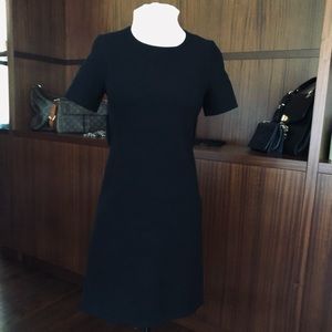 Prada Black Wool Dress sheath, short sleeve, back belt